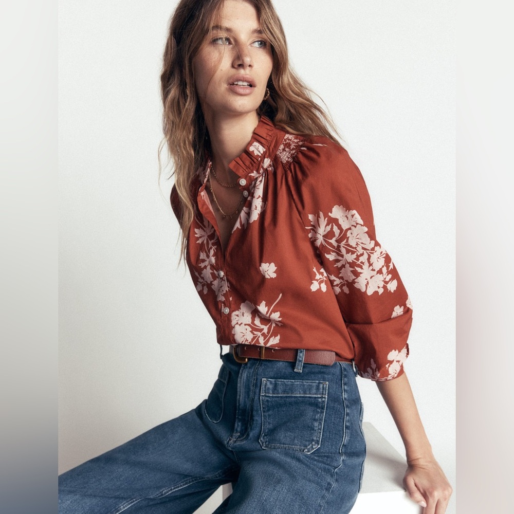 NWT Boden Erica Cotton Frill Top in Arabian Spice, Flecked Bunch - Picture 2 of 11